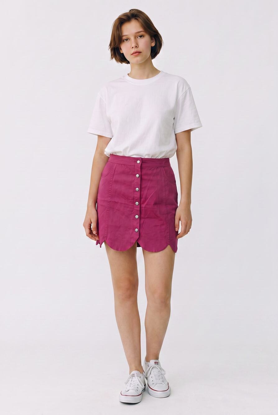 Red Camel Scalloped Button Front Mini Skirt Trendy A Line Festival Style XS Edgy - Picture 1 of 8